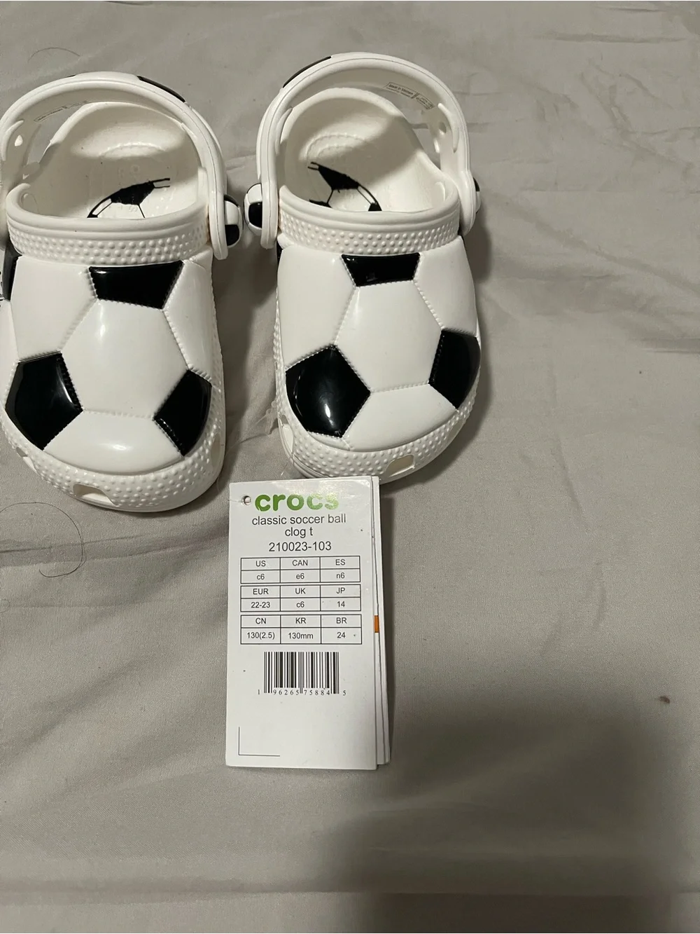 CROCS Kids Soccer-Print Clog Sandals in White and Black